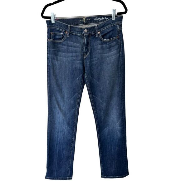 7 For All Mankind Stretch Straight Leg Jeans Blue Denim Medium Wash Size 29 - Picture 1 of 9